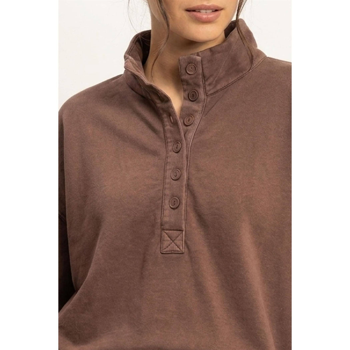 Mineral Wash Button Front Sweatshirt