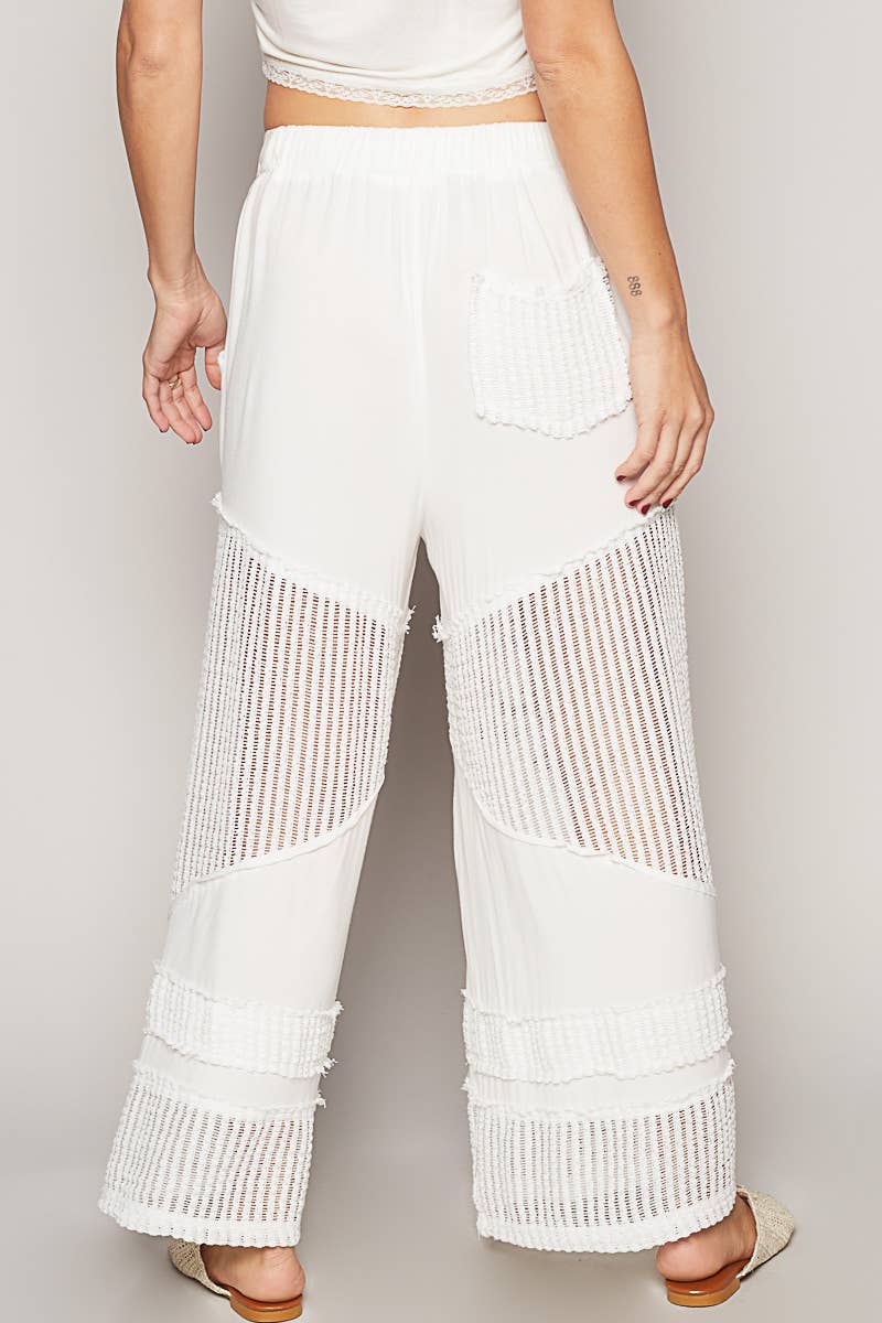 Contrast see through elastic waist knit culottes pants