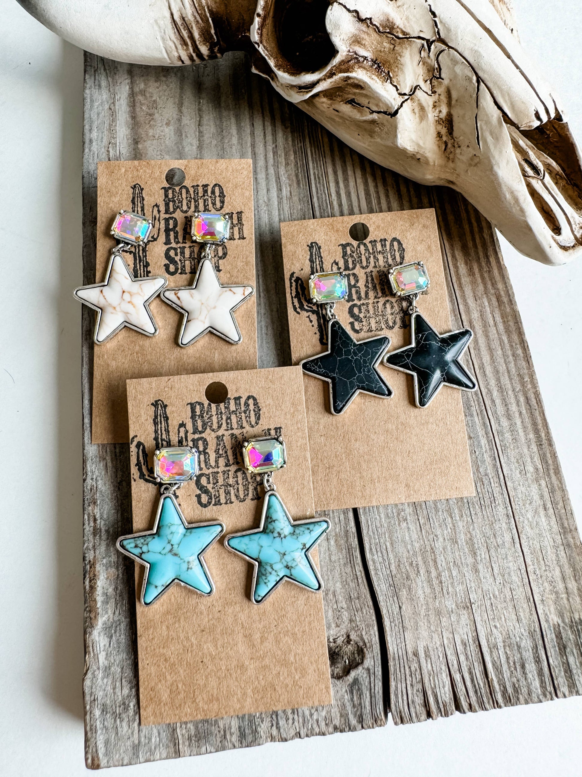 Western Star Cactus Rhinestone Earrings