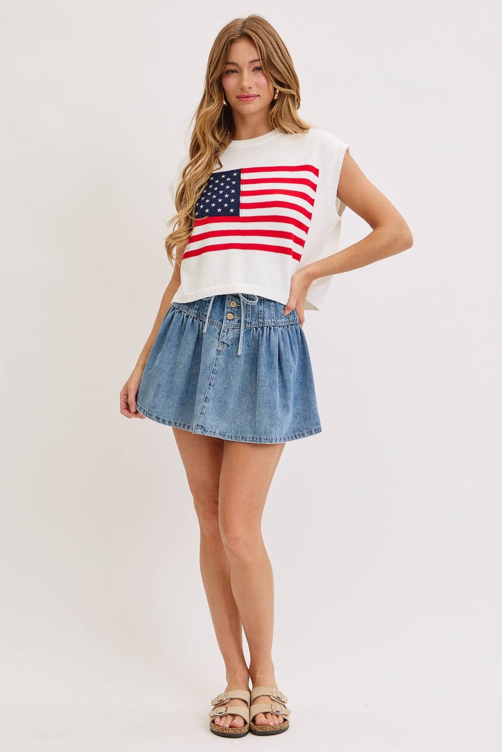 STAR AND STRIPES  AMERICAN  FLAG KNIT TOP