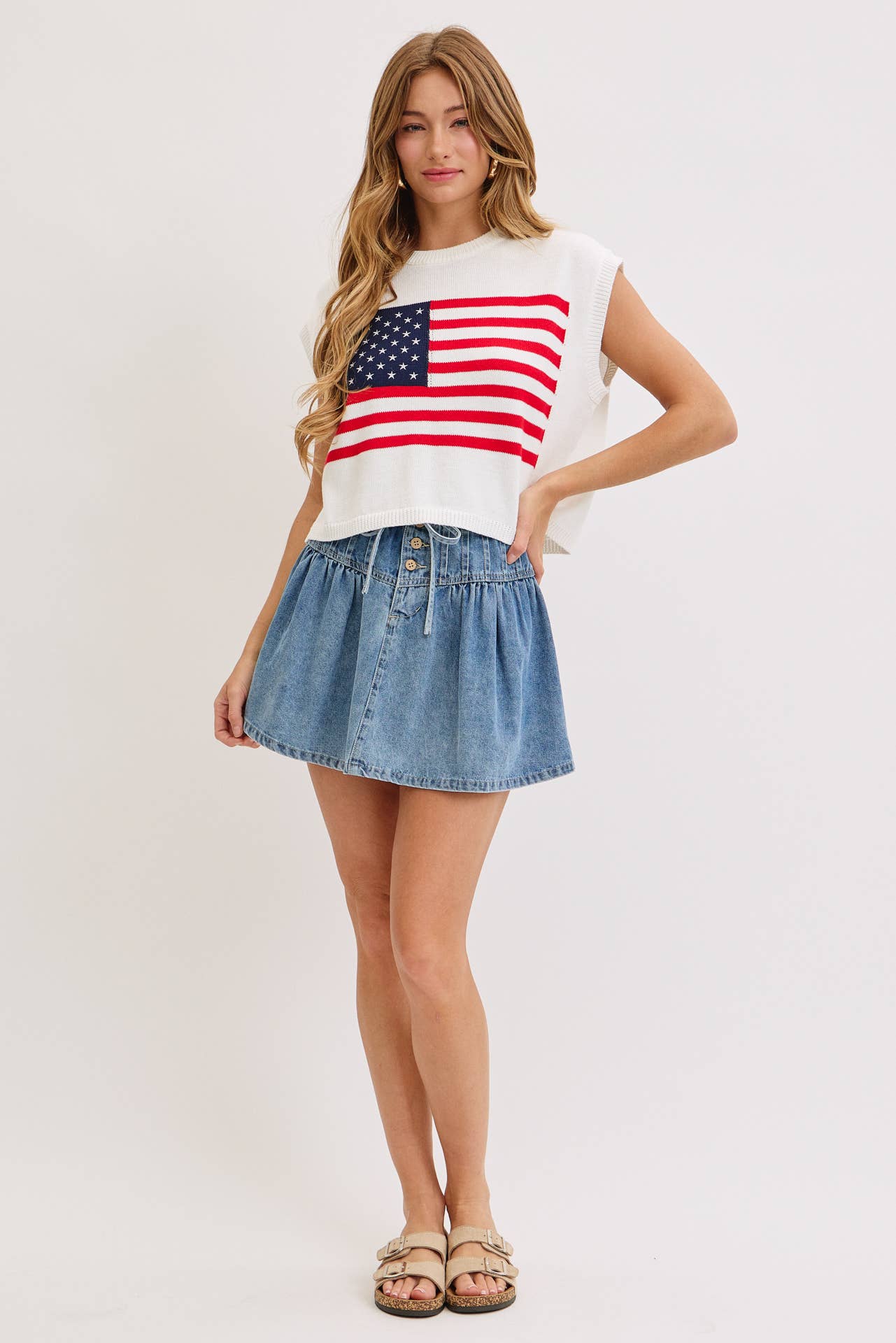 STAR AND STRIPES  AMERICAN  FLAG KNIT TOP