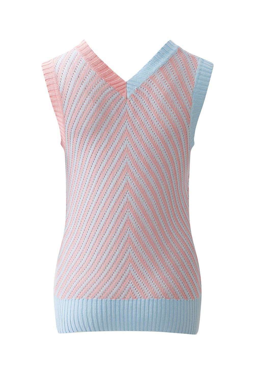 Strawberry Pink Contrast Chevron Knit V Neck Sweater Vest