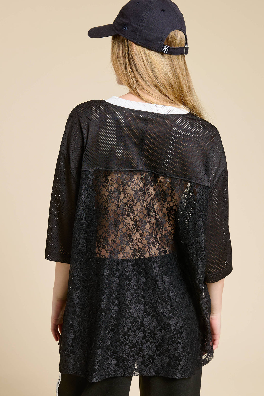 85 Graphic Jersey Top with Lace Contrast