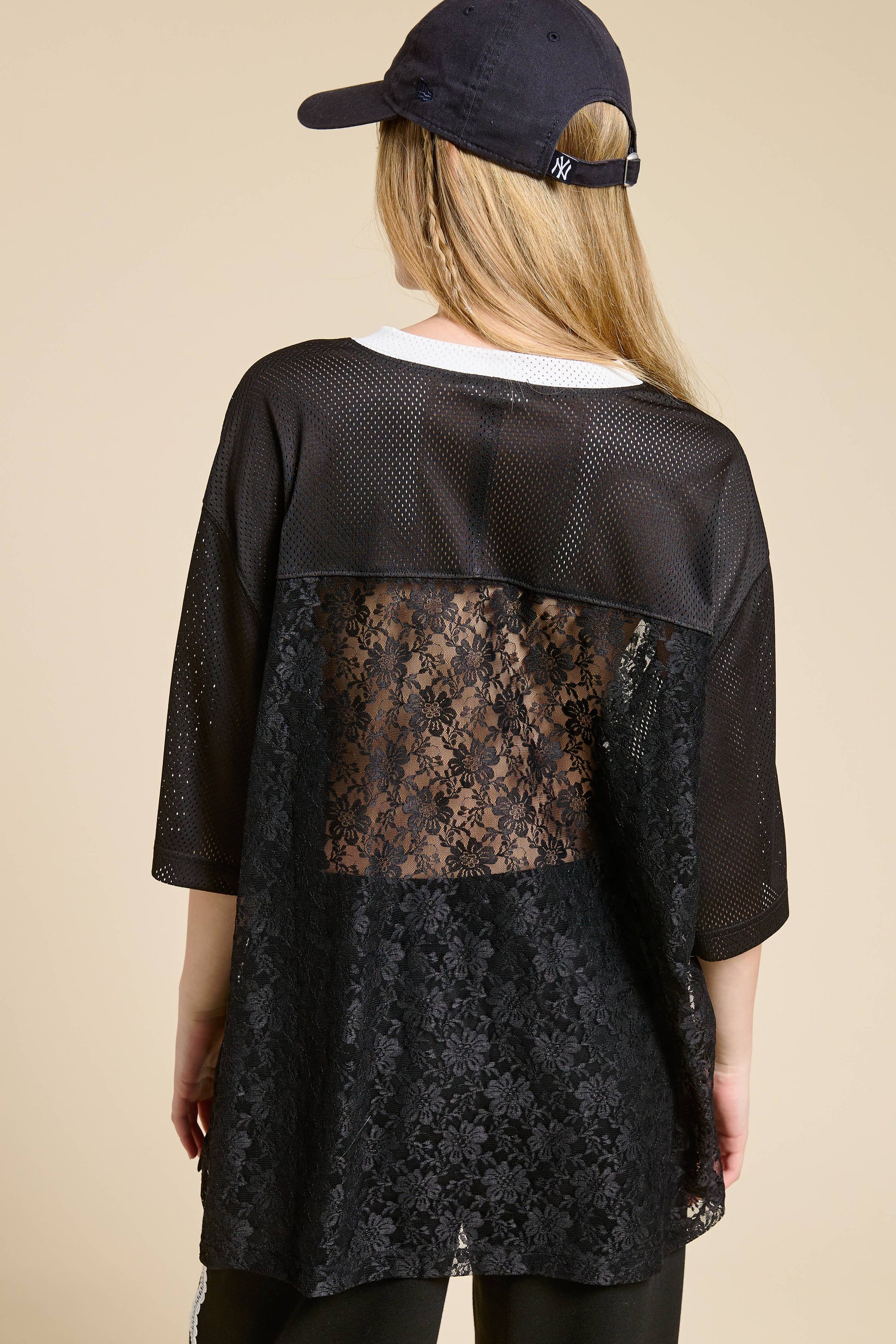 85 Graphic Jersey Top with Lace Contrast