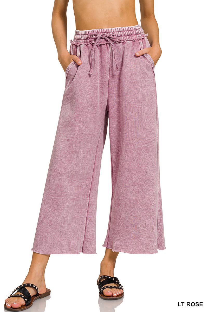 ",.Acid Wash Fleece Palazzo Sweatpants