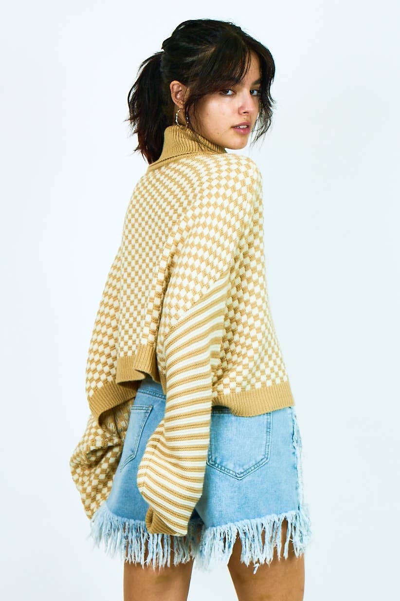 COLOR COMBO HIGH NECK KNIT SWEATER