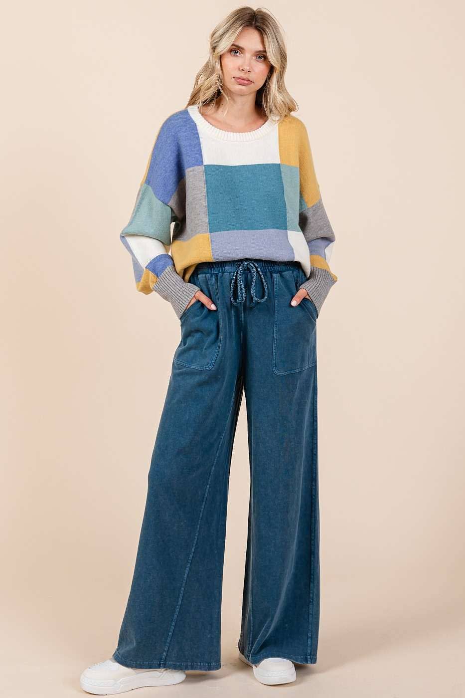 FRENCH TERRY WIDE LEG PANTS
