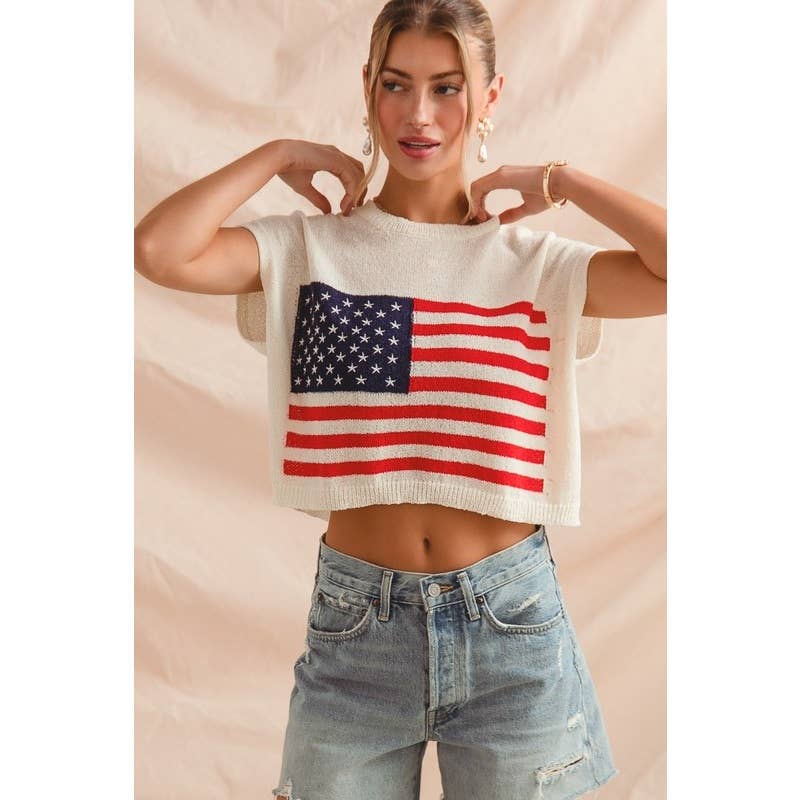 FOURTH OF JULY AMERICAN FLAG BOXY FIT SWEATER TOP