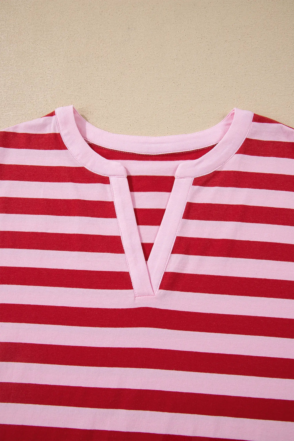 Stripe Split V Neck Casual T Shirt