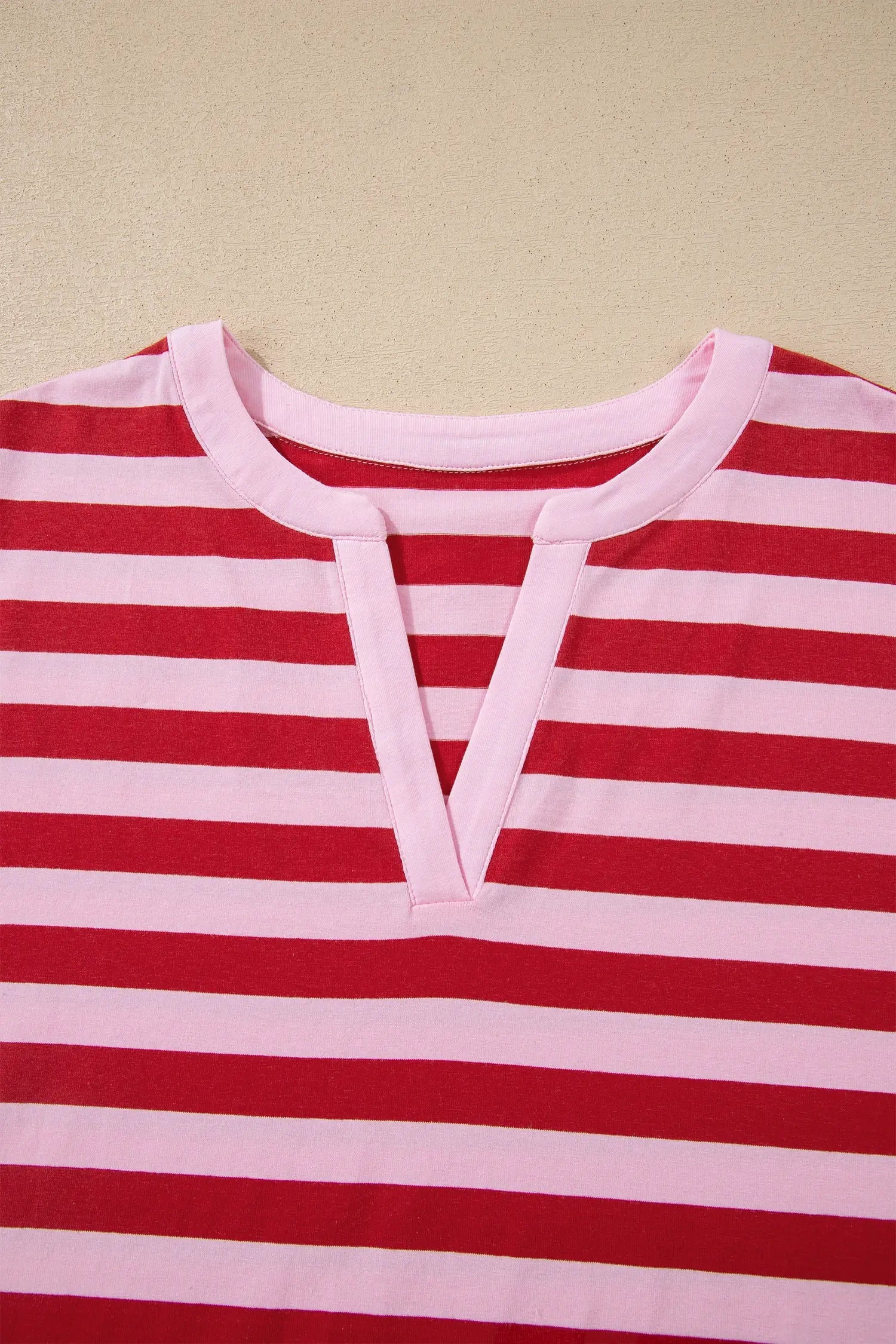 Stripe Split V Neck Casual T Shirt