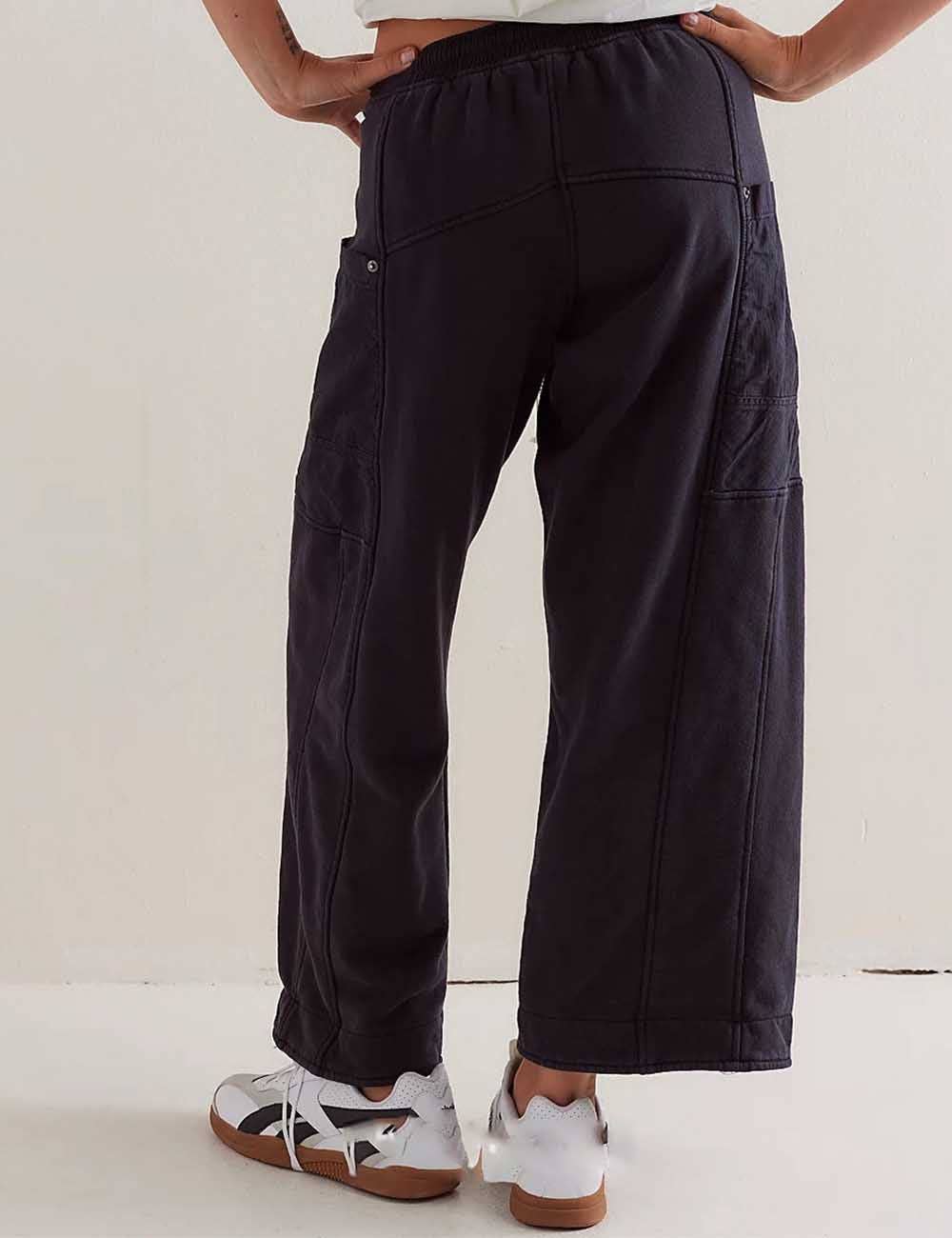 Ladies Elastic Drawstring Pockets Stright Leg Sweatpants
