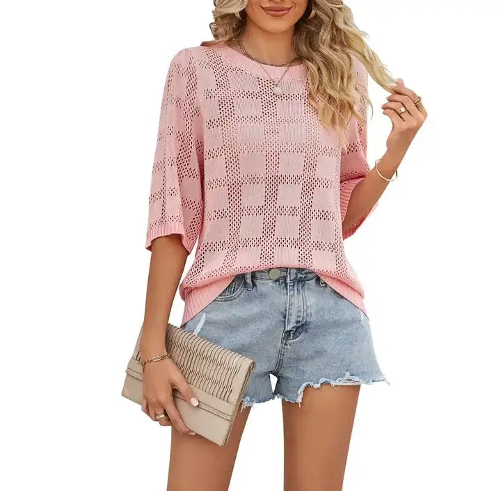 Women's Crewneck Cut-out Sunscreen Knitted Sweater Cover-up