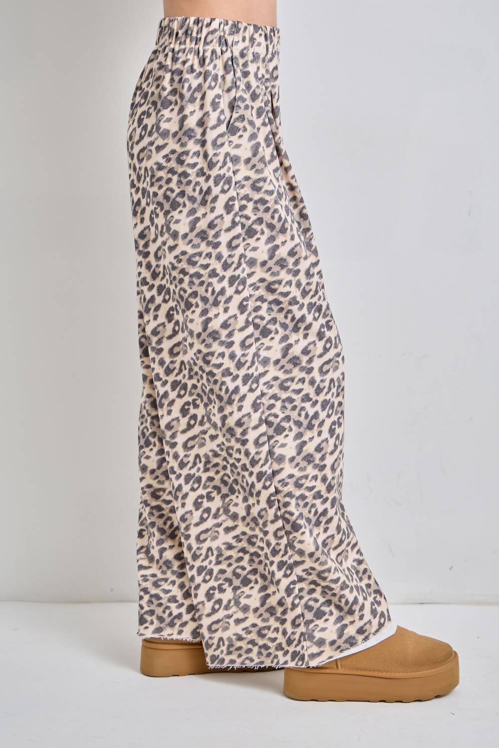 Leopard Print Wide-Leg Knit Lounge Pants