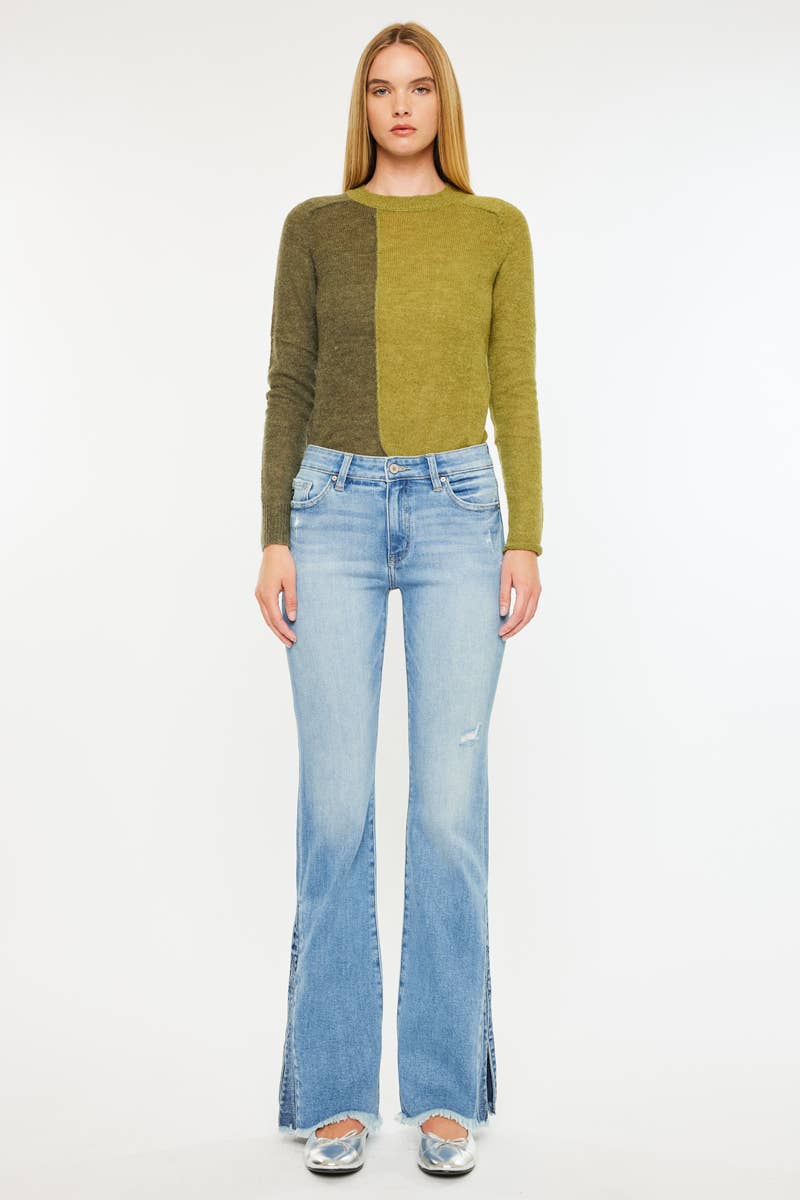 TWO TONE OPEN PACK MID RISE BOOTCUT