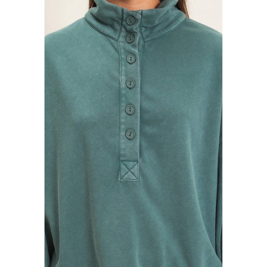 Mineral Wash Button Front Sweatshirt