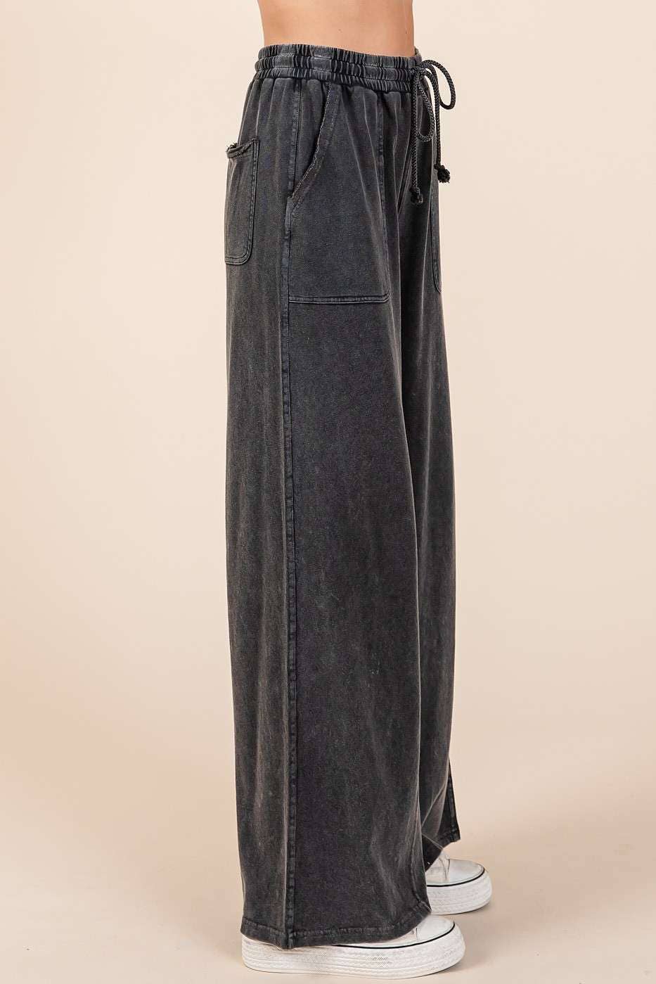 FRENCH TERRY WIDE LEG PANTS