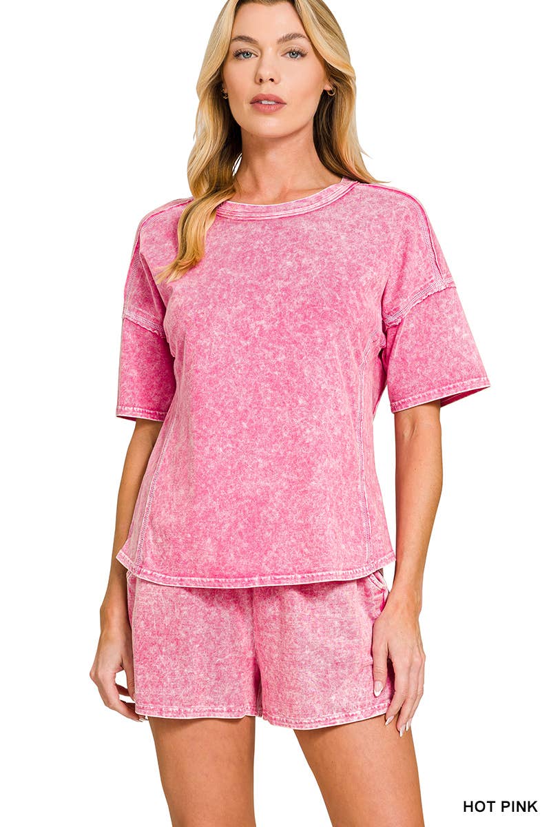 Halo Snow Washed Short Sleeve Tee Shorts Set