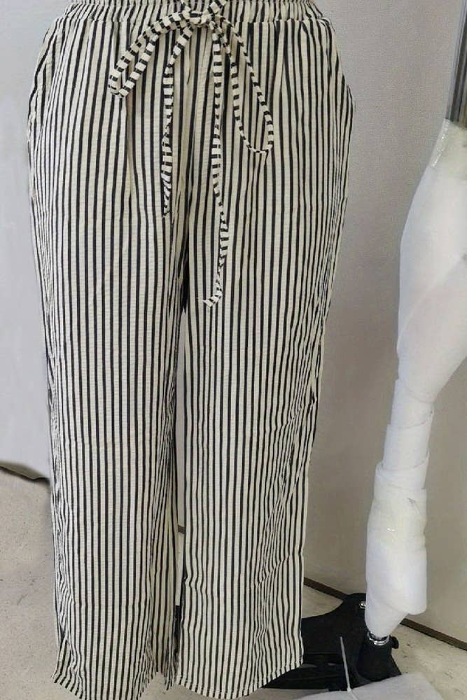 Black Stripes High Waist Pockets Pants
