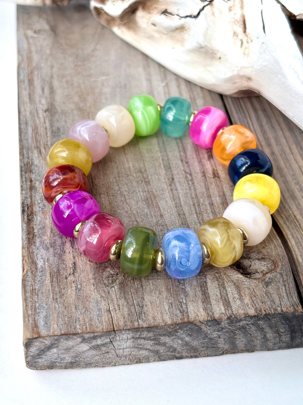 Marble Glass Bead Stretch Bracelet