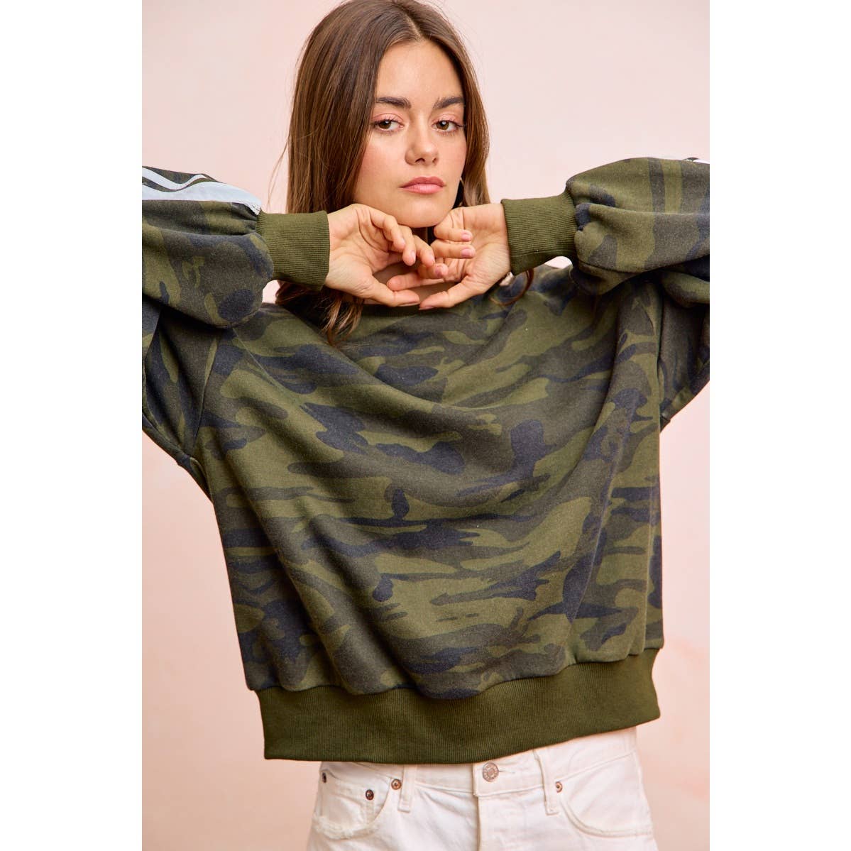 CAMOUFLAGE FRENCH TERRY LACE SWEATSHIRT TOP