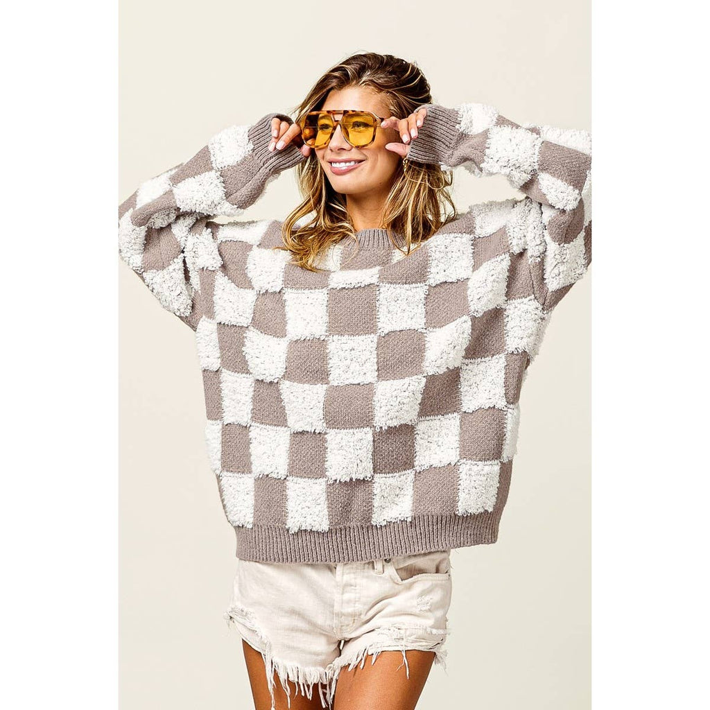 LOOP EDGE CHECKERED SWEATER PULLOVER