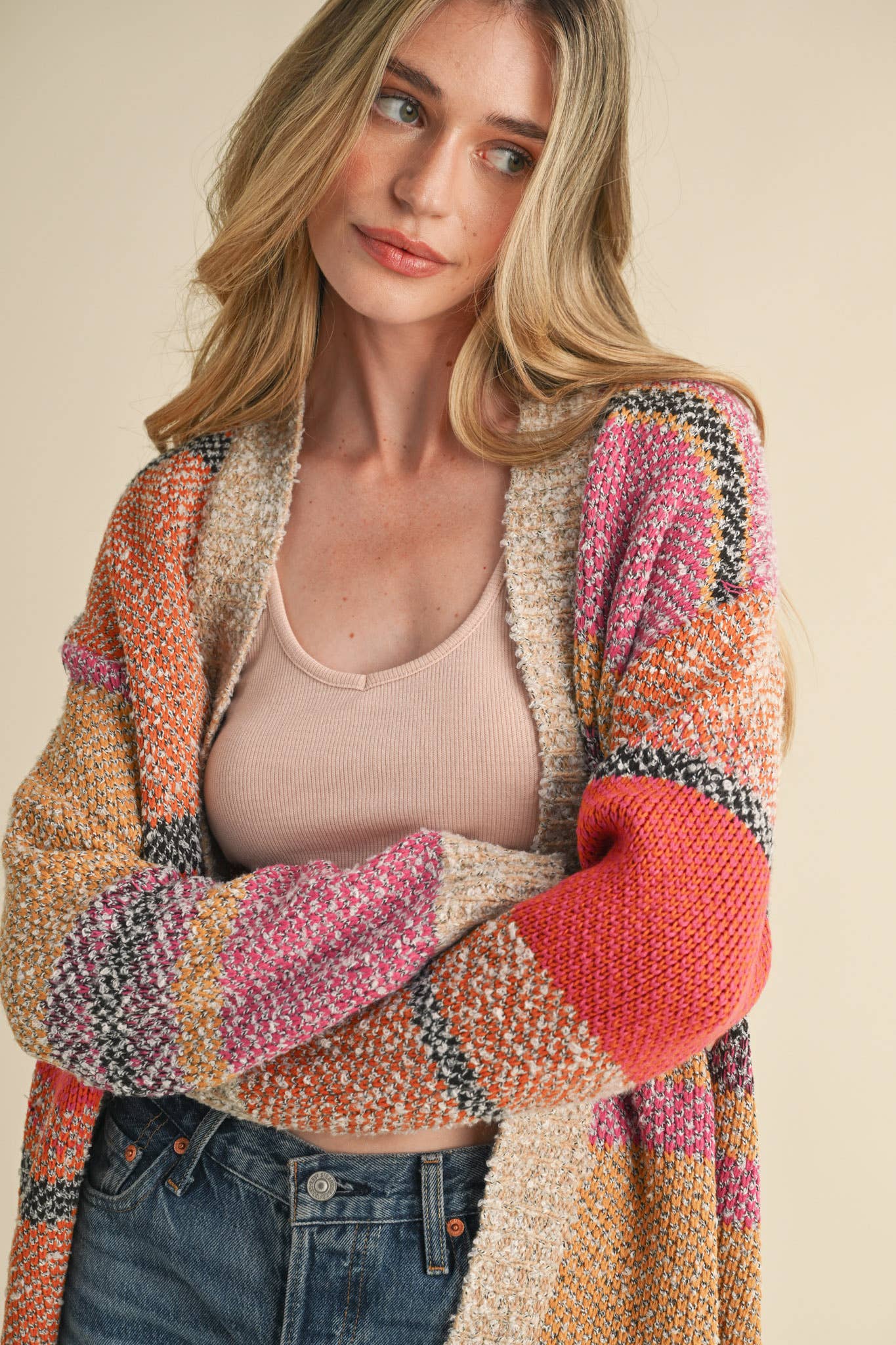 OVERSIZED COLOR BLOCK CARDIGAN