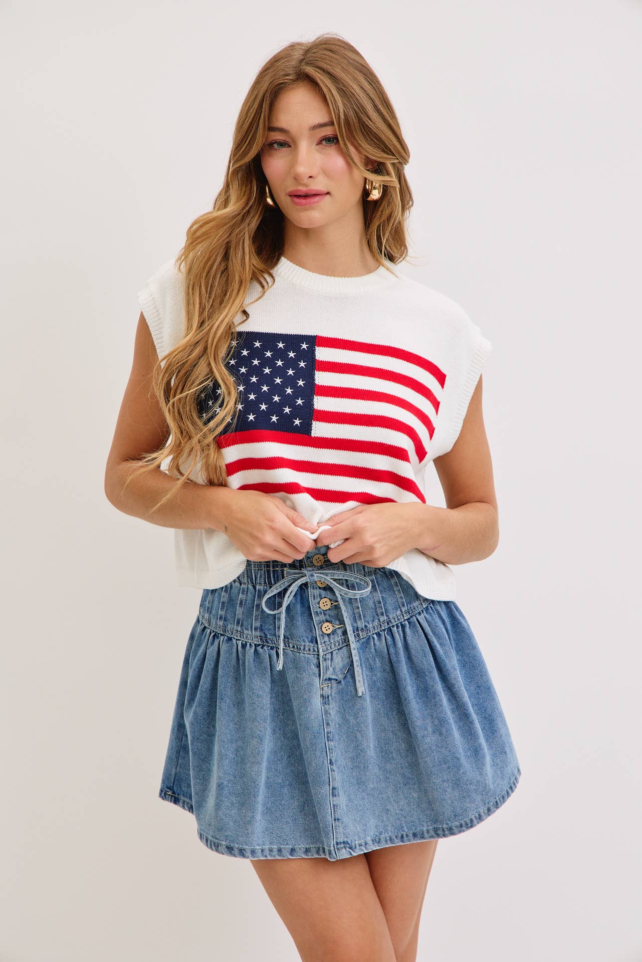 STAR AND STRIPES  AMERICAN  FLAG KNIT TOP