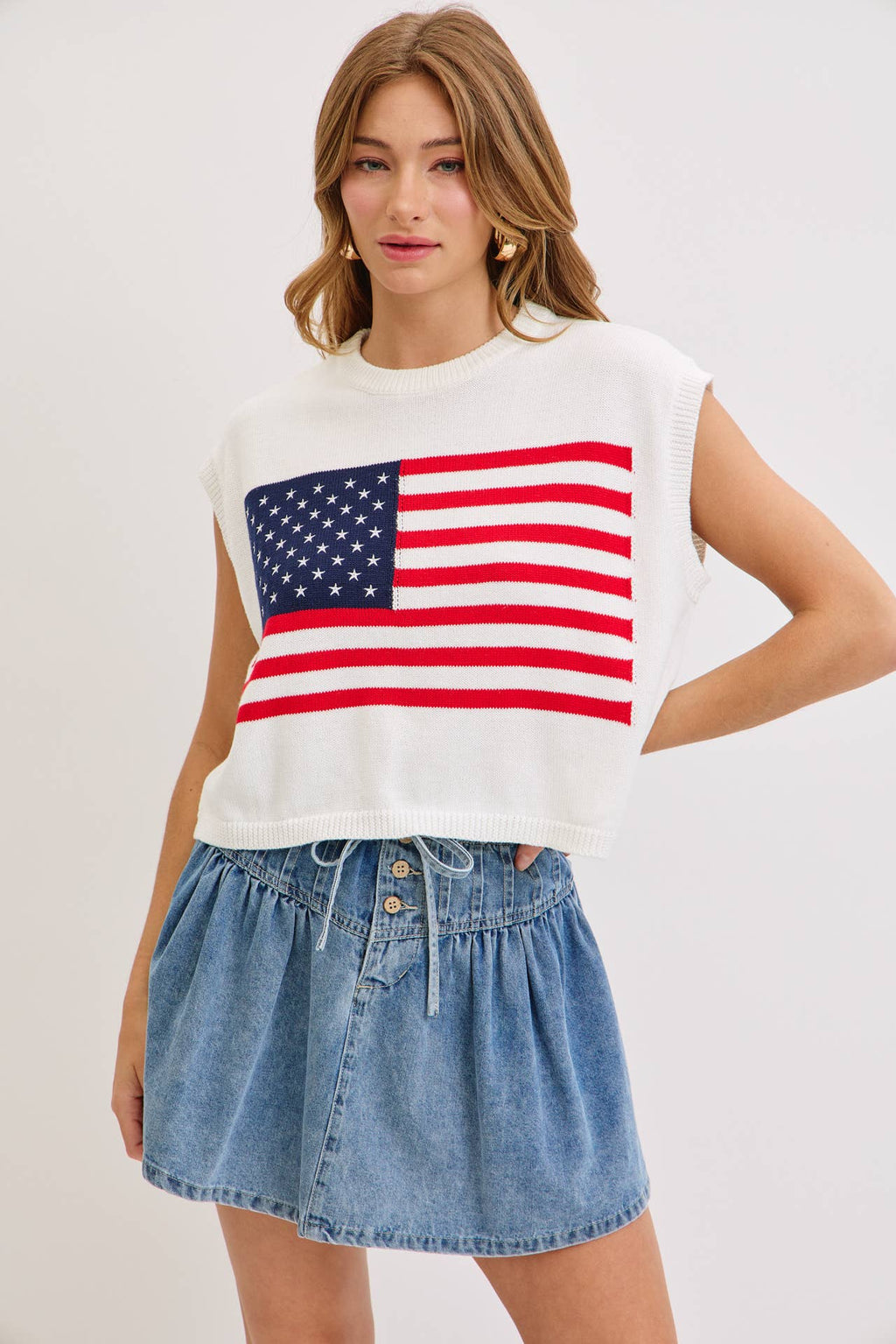 STAR AND STRIPES  AMERICAN  FLAG KNIT TOP