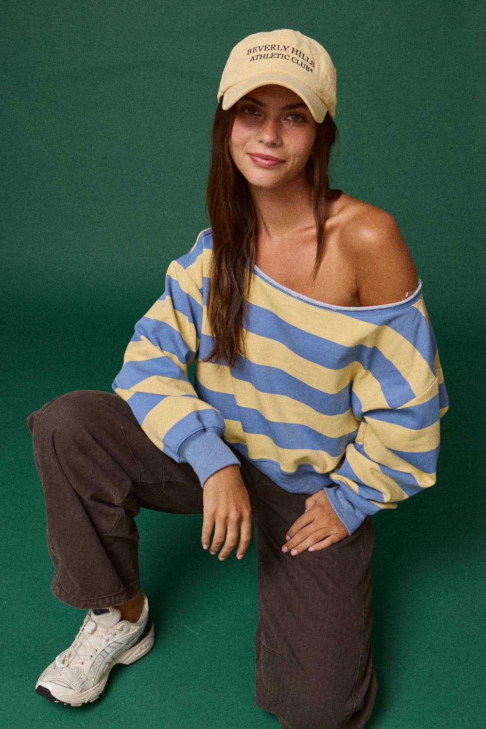 Off-shoulder Rugby Stripe Cropped Sweatshirt