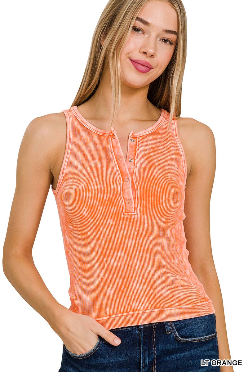 Washed Rib Seamless Snap Tank