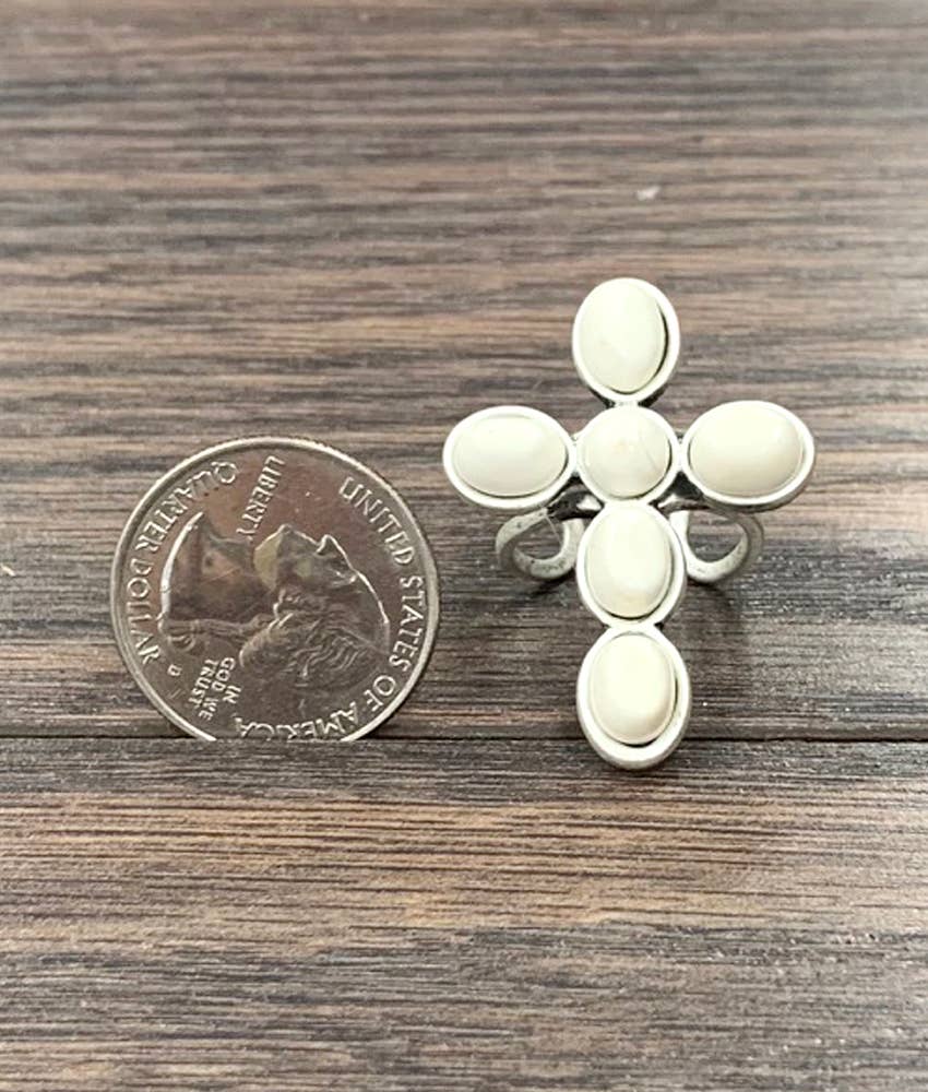 750333, Cross White Turquoise Adjustable Ring