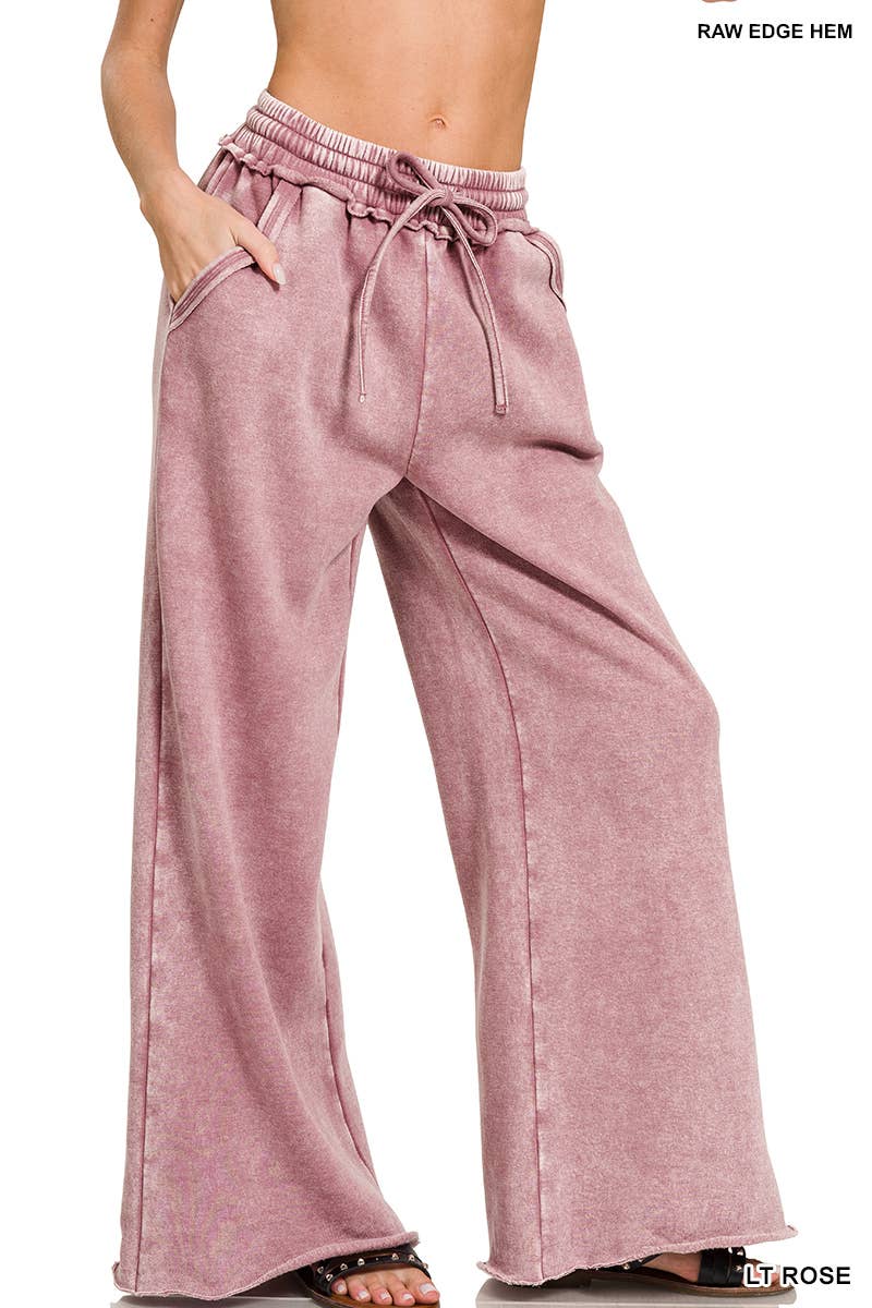 Acid Wash Fleece Sweatpants With Pockets