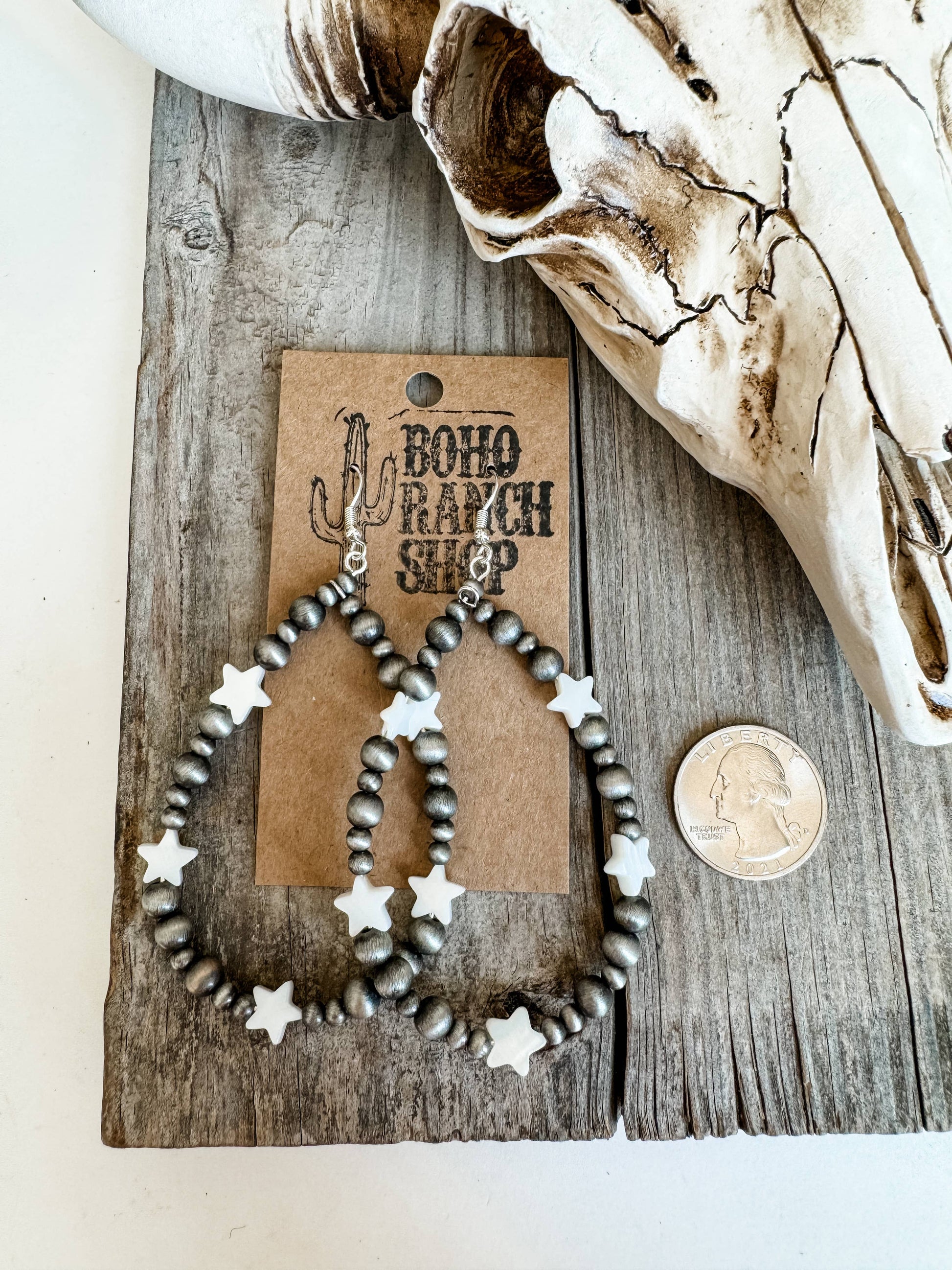 Navajo Style Pearl Teardrop Star Dangle Earrings