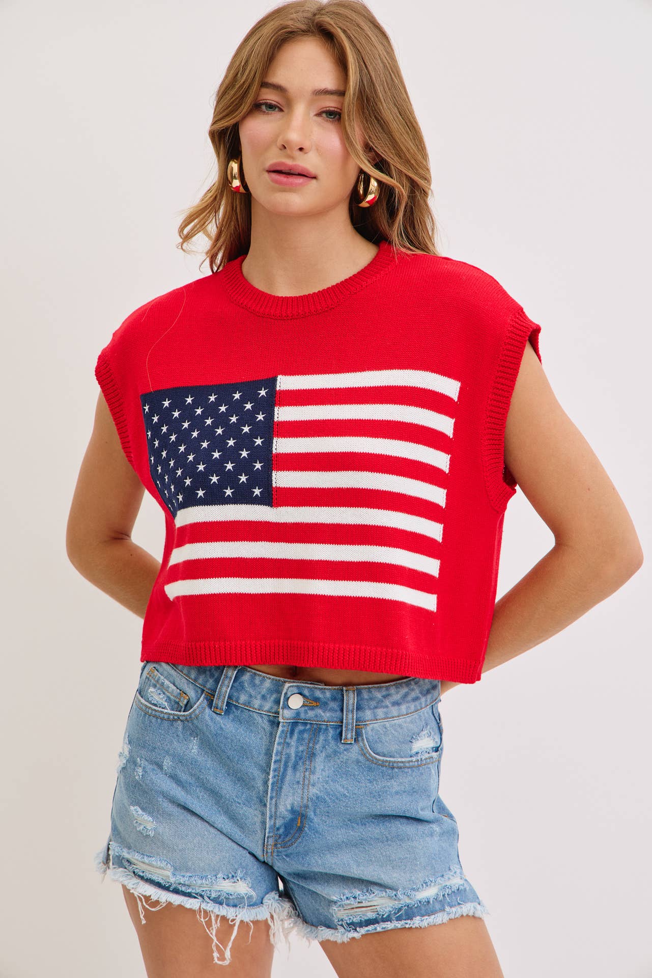 STAR AND STRIPES  AMERICAN  FLAG KNIT TOP
