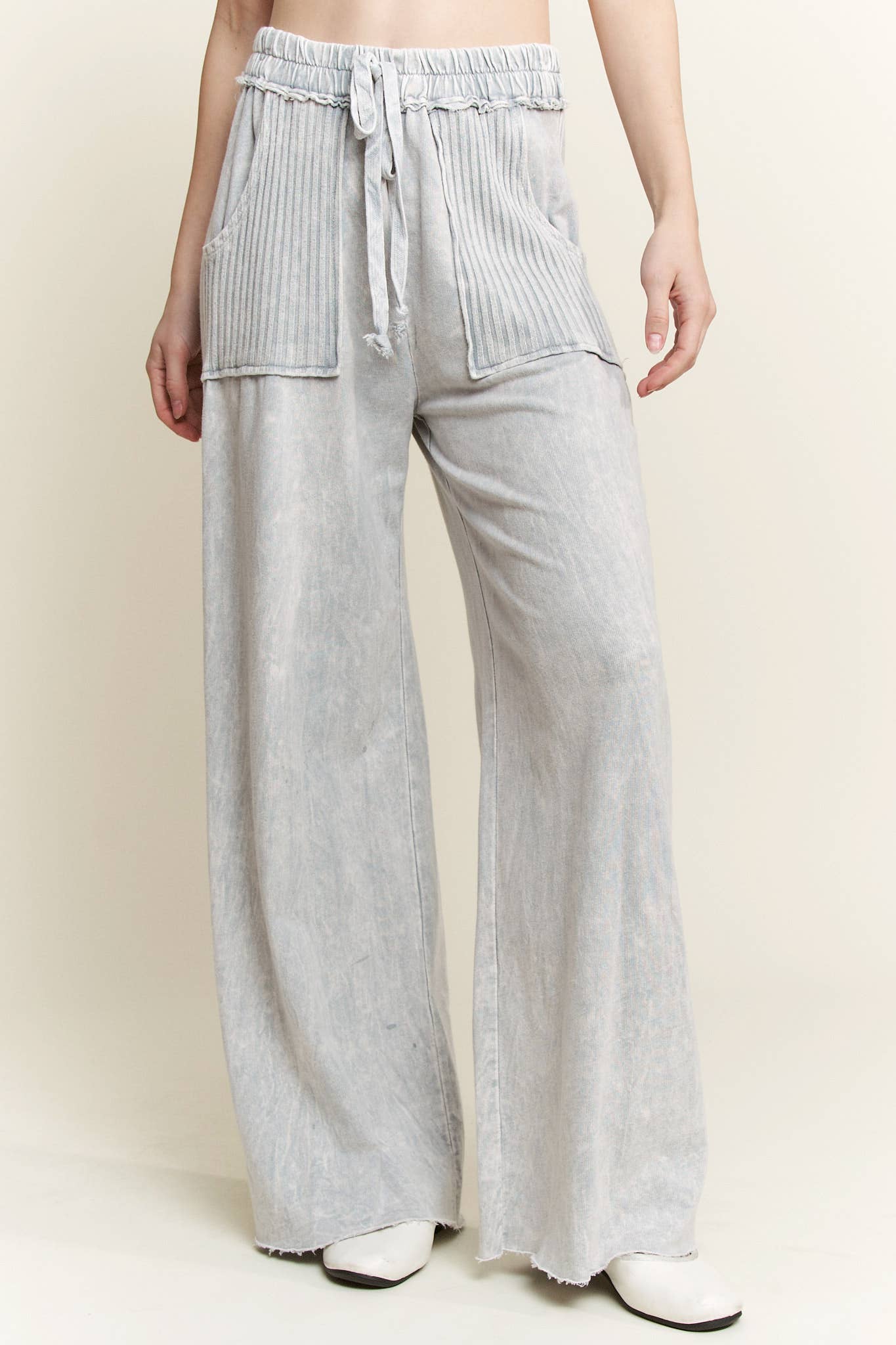 Best Mineral Wash Side Knit detail wide leg pants