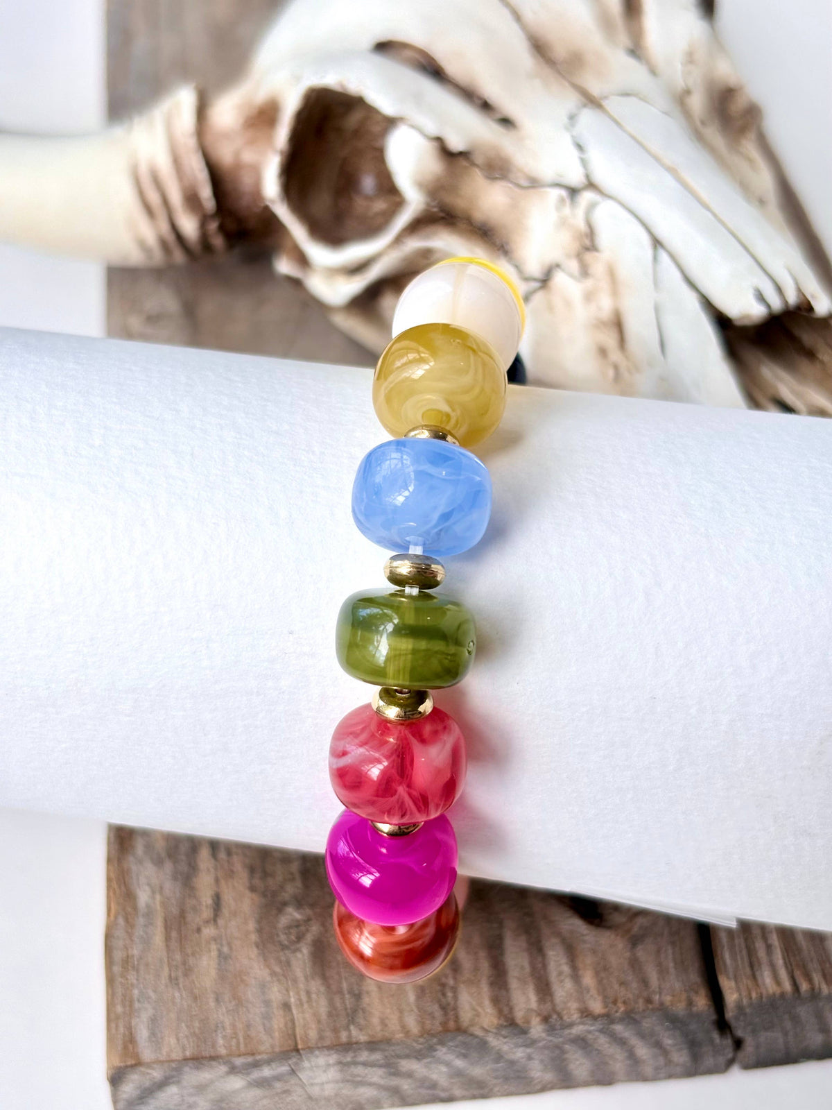 Marble Glass Bead Stretch Bracelet