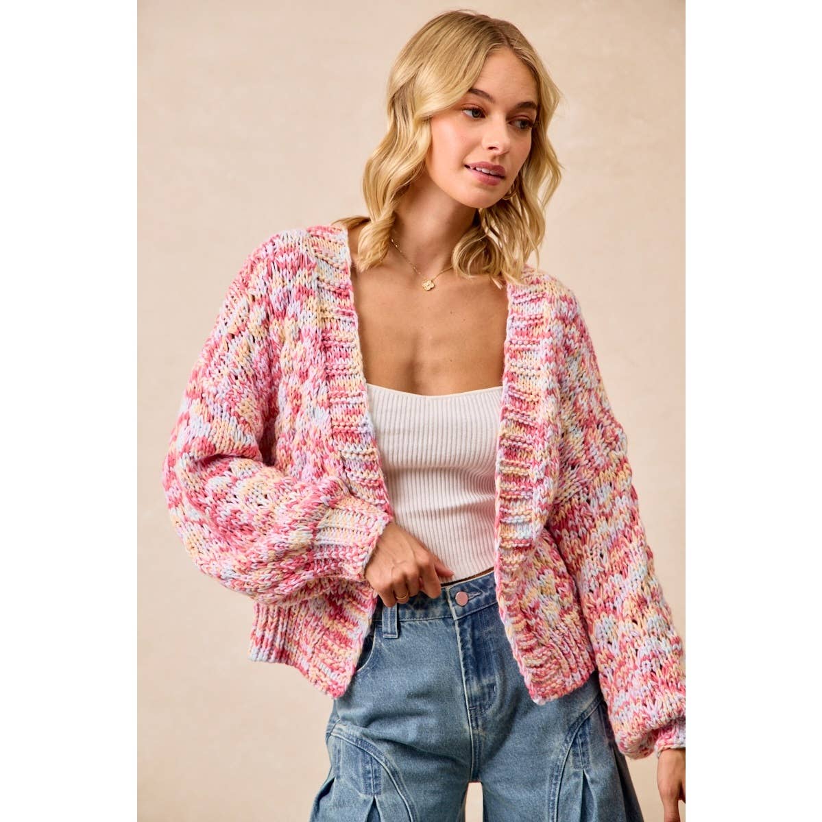 MULTI COLORS OPEN FRONT SWEATER CARDIGAN