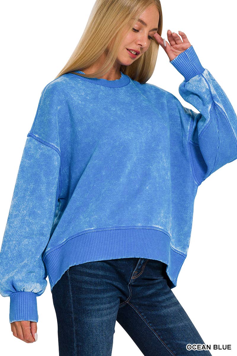 Acid Wash Fleece Oversized Pullover Zenana