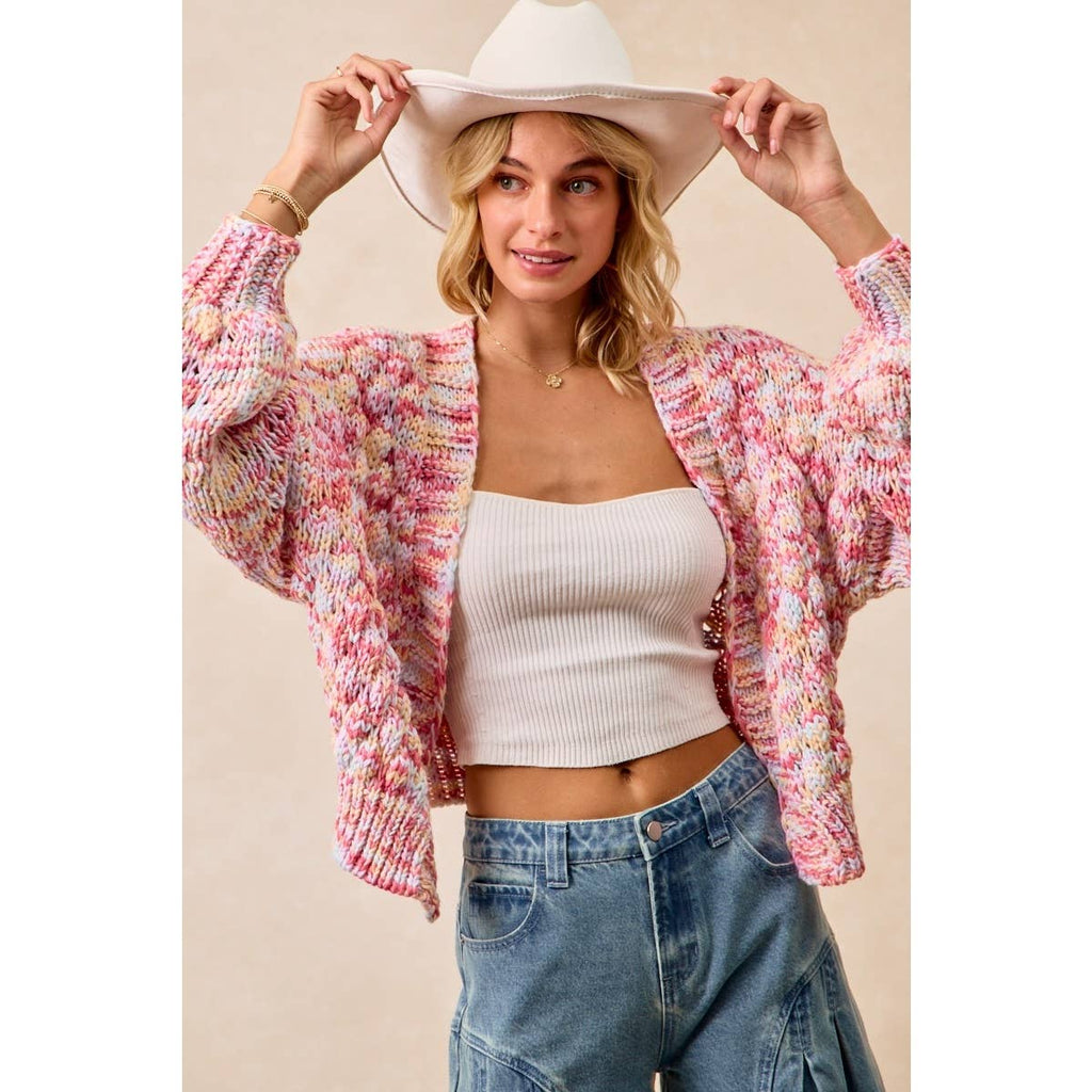 MULTI COLORS OPEN FRONT SWEATER CARDIGAN