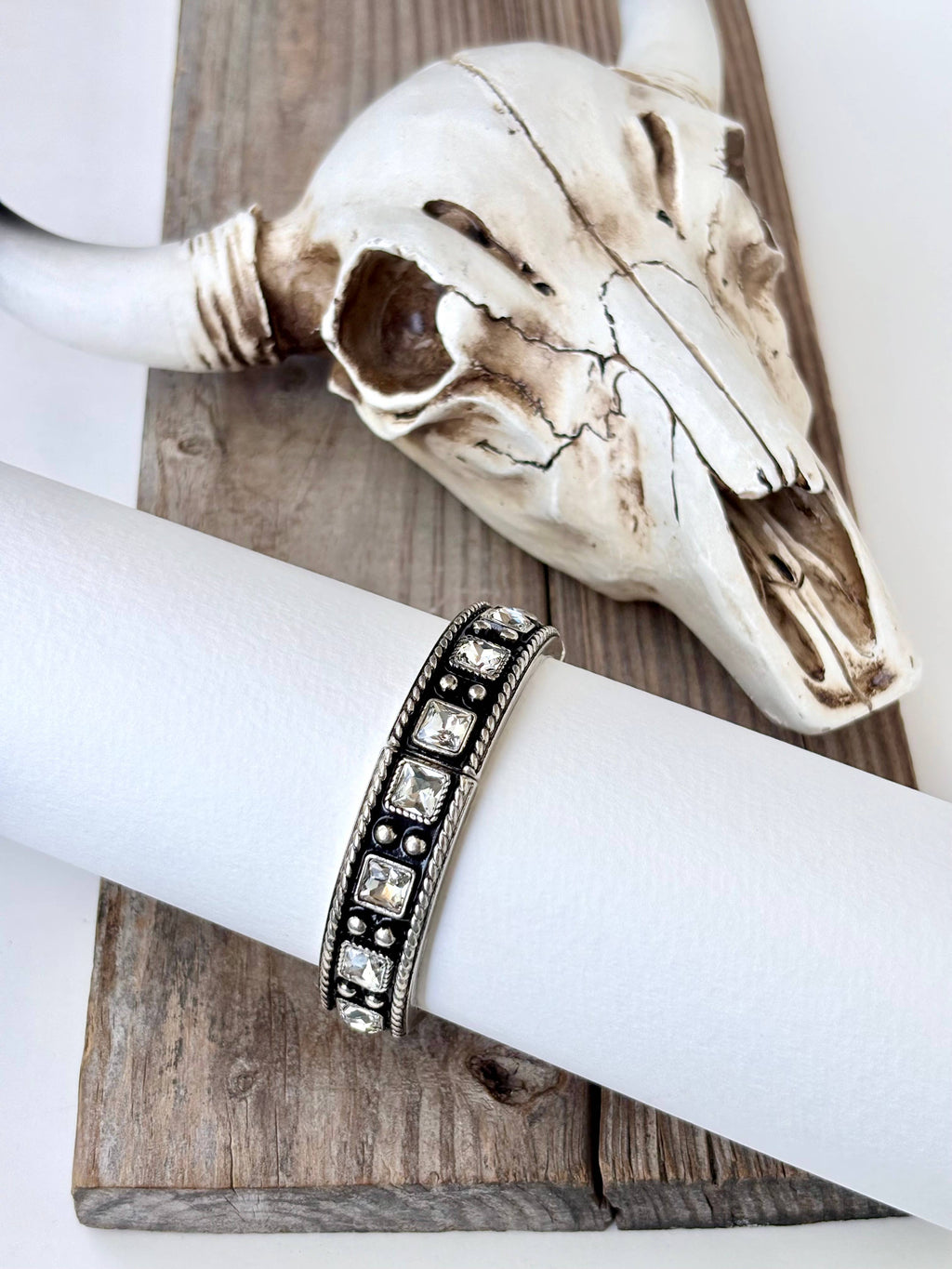 Western Style Square Rhinestone Stretch Bangle Bracelet