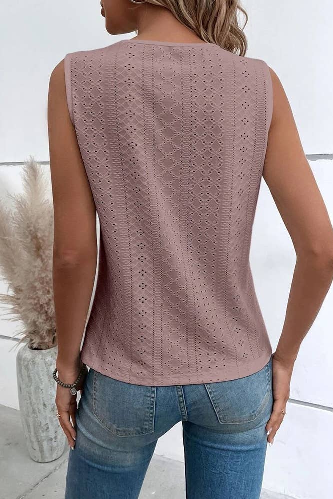 V Neck Jacquard Eyelet