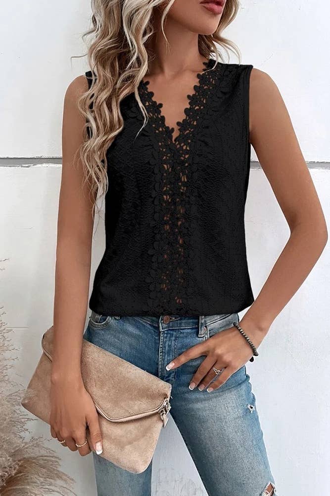 V Neck Jacquard Eyelet
