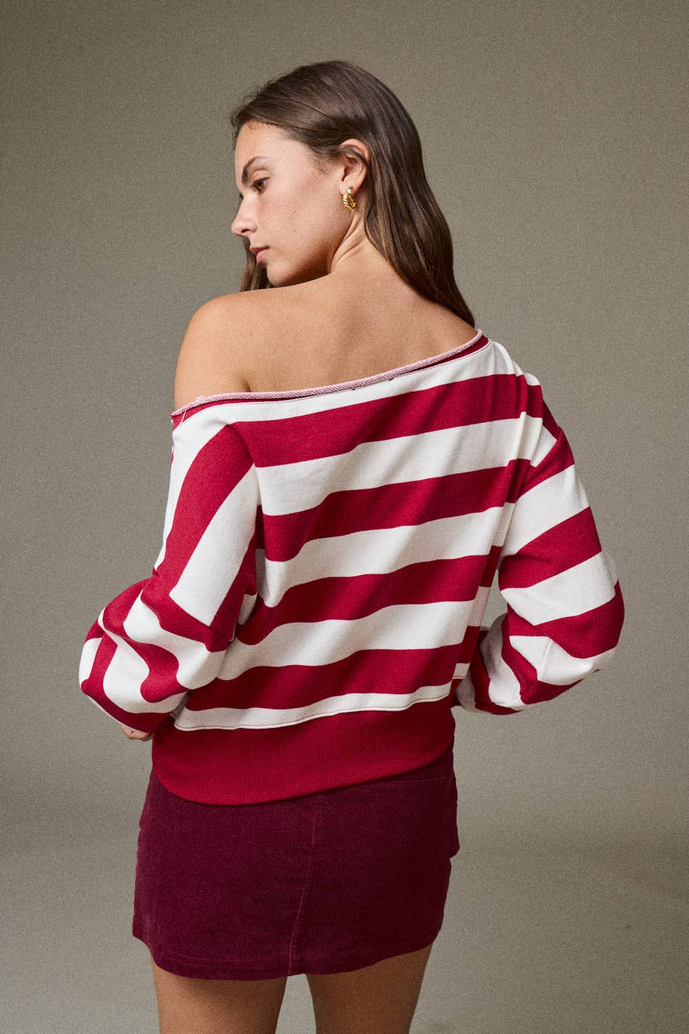 Off-shoulder Rugby Stripe Cropped Sweatshirt
