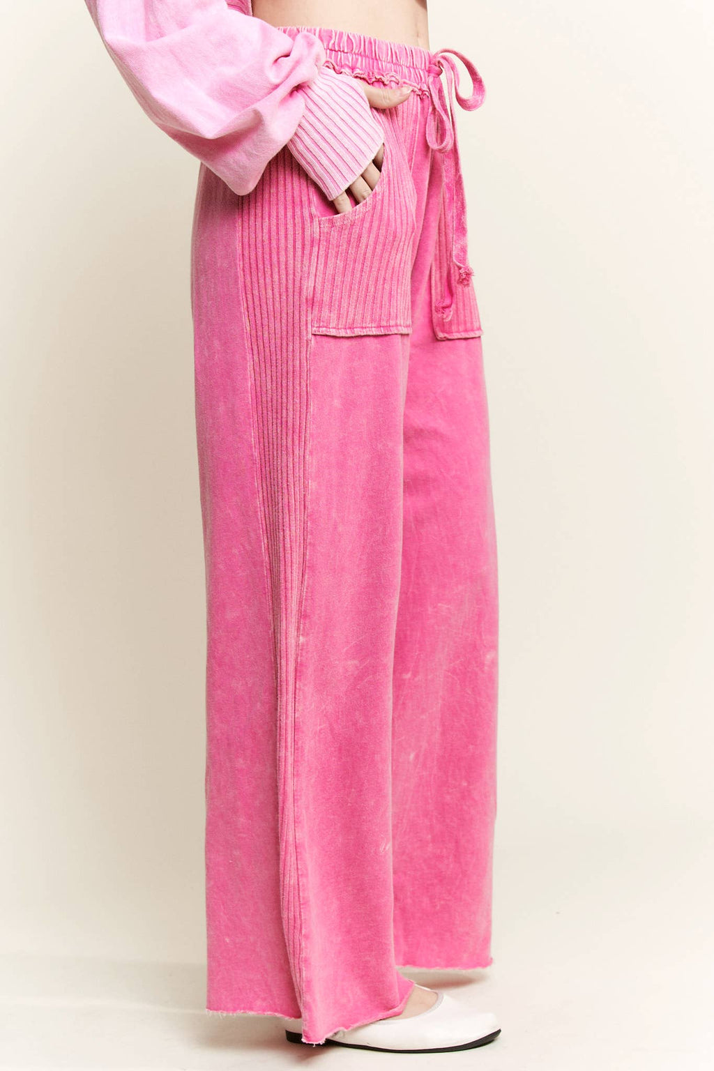 Best Mineral Wash Side Knit detail wide leg pants