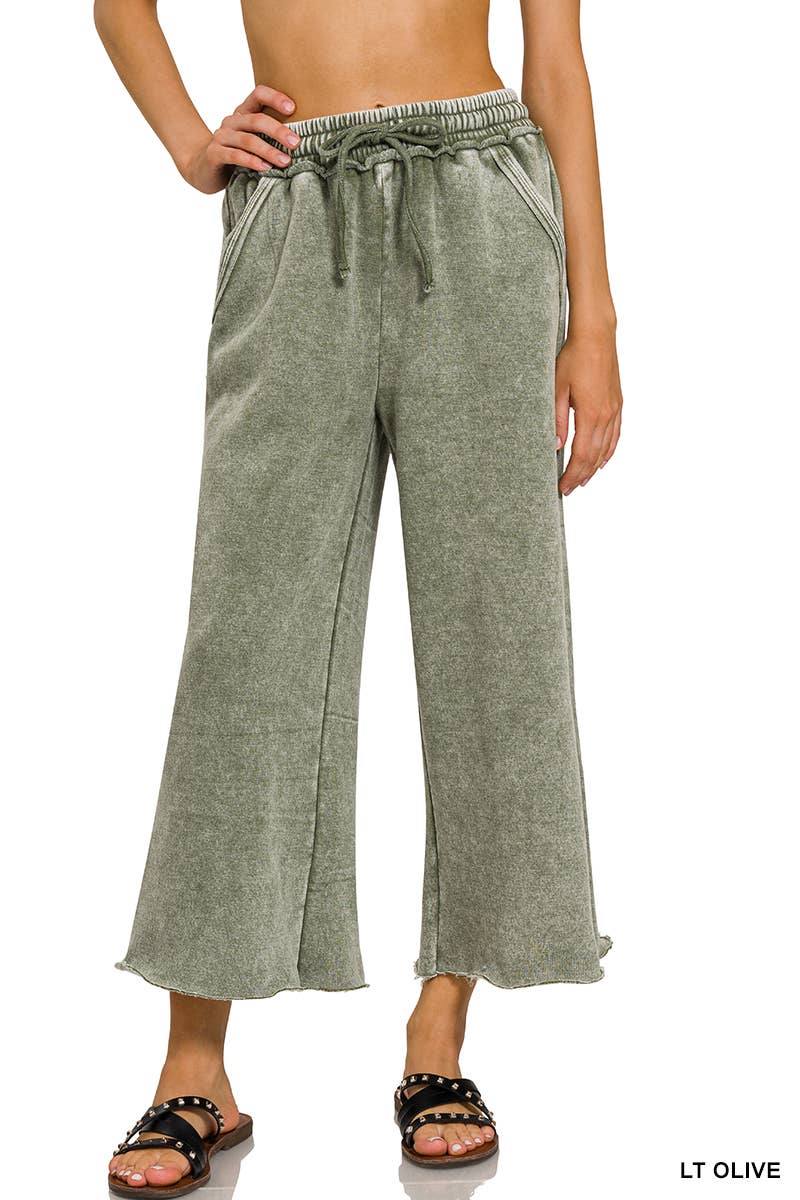",.Acid Wash Fleece Palazzo Sweatpants