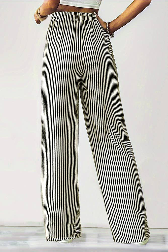 Black Stripes High Waist Pockets Pants