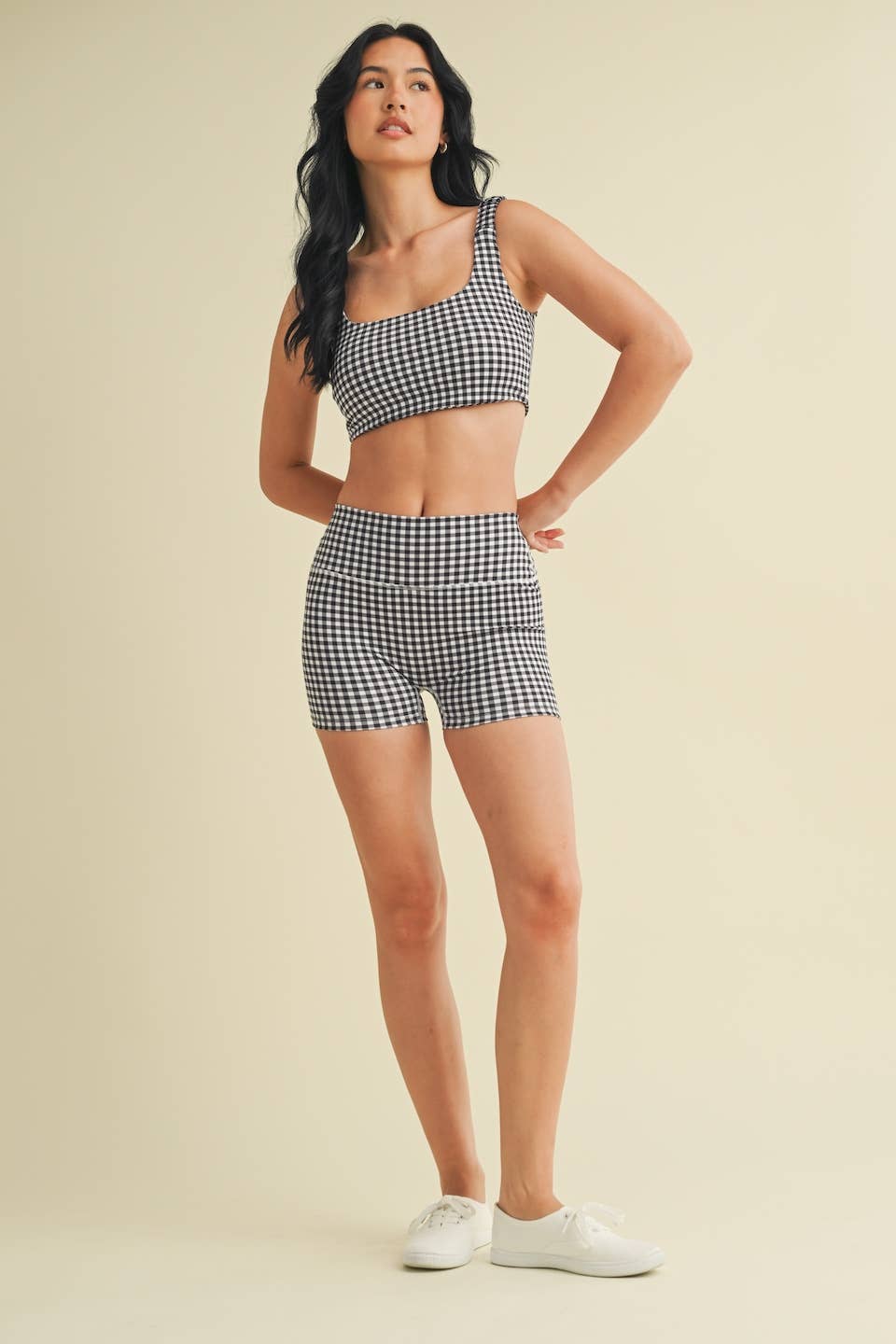 Gingham Print Mid-Rise Mini Shorts