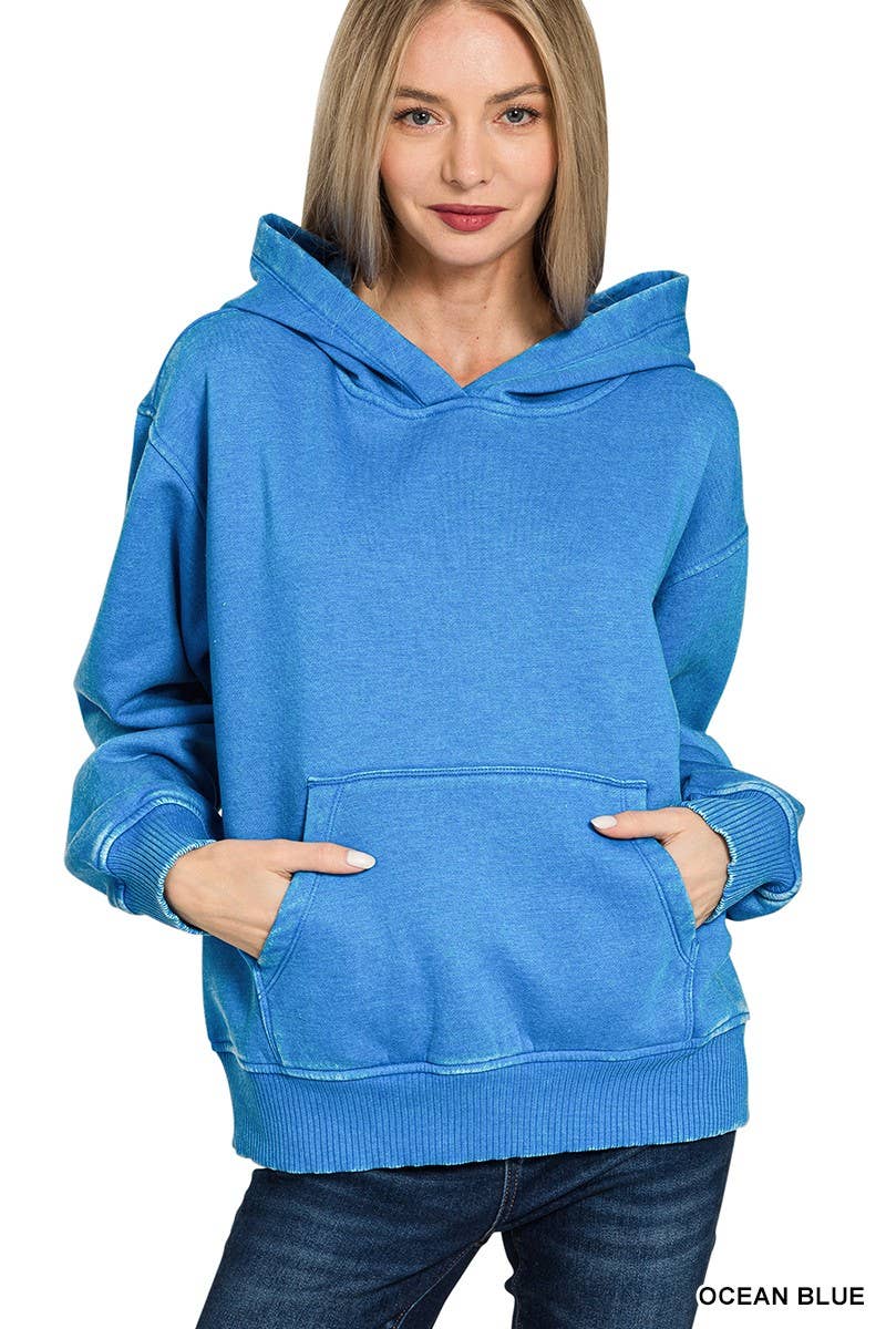 Fleece Acid Wash Kangaroo Pocket Hoodie