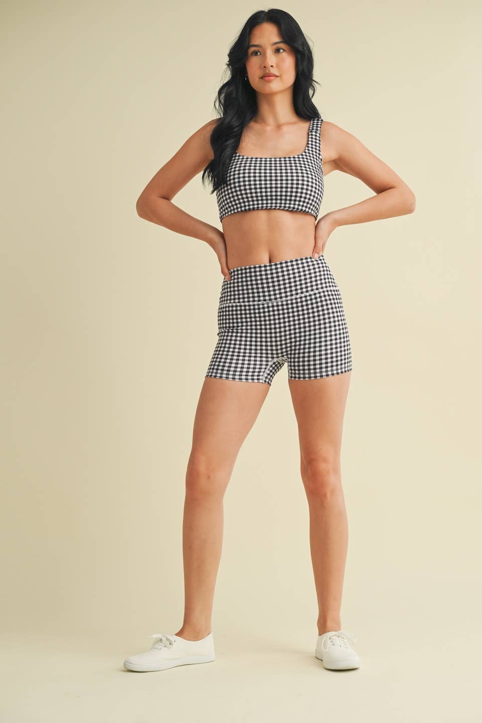 Gingham Print Mid-Rise Mini Shorts