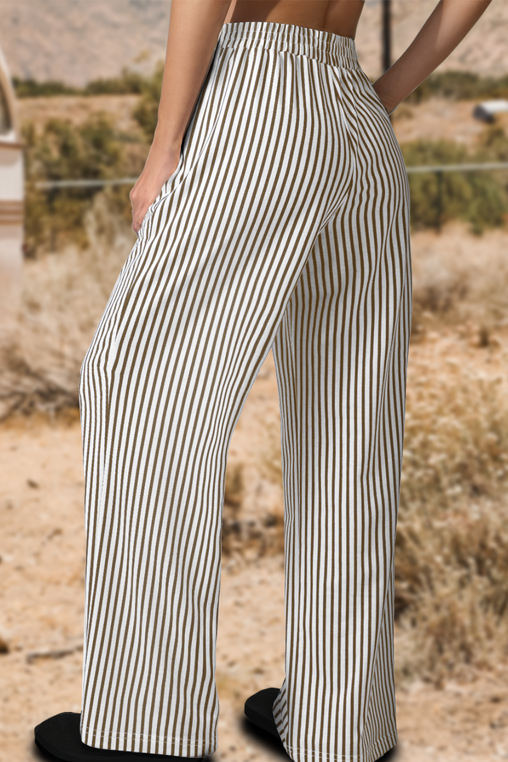 Fashion-W Elastic High Waist Pocketed Loose Pants